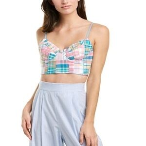 Petersyn Anita bustier crop top, madra print, smocked back with zipper, XS, NWT